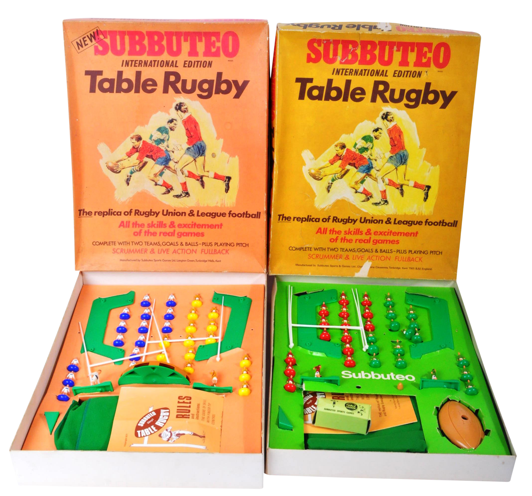 TWO ORIGINAL VINTAGE SUBBUTEO TABLE TOP RUGBY SETS