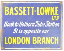 RARE ANTIQUE BASSETT LOWKE ENAMEL ADVERTISING SIGN