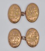 PAIR OF 9CT GOLD FLORAL ENGRAVED CUFFLINKS