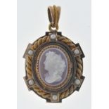 ANTIQUE SEED PEARL AND CAMEO LOCKET PENDANT