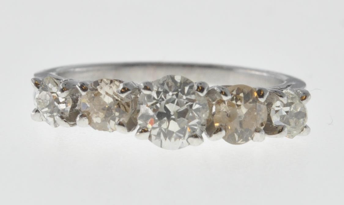 FRENCH WHITE GOLD AND DIAMOND FIVE STONE RING - Image 2 of 6