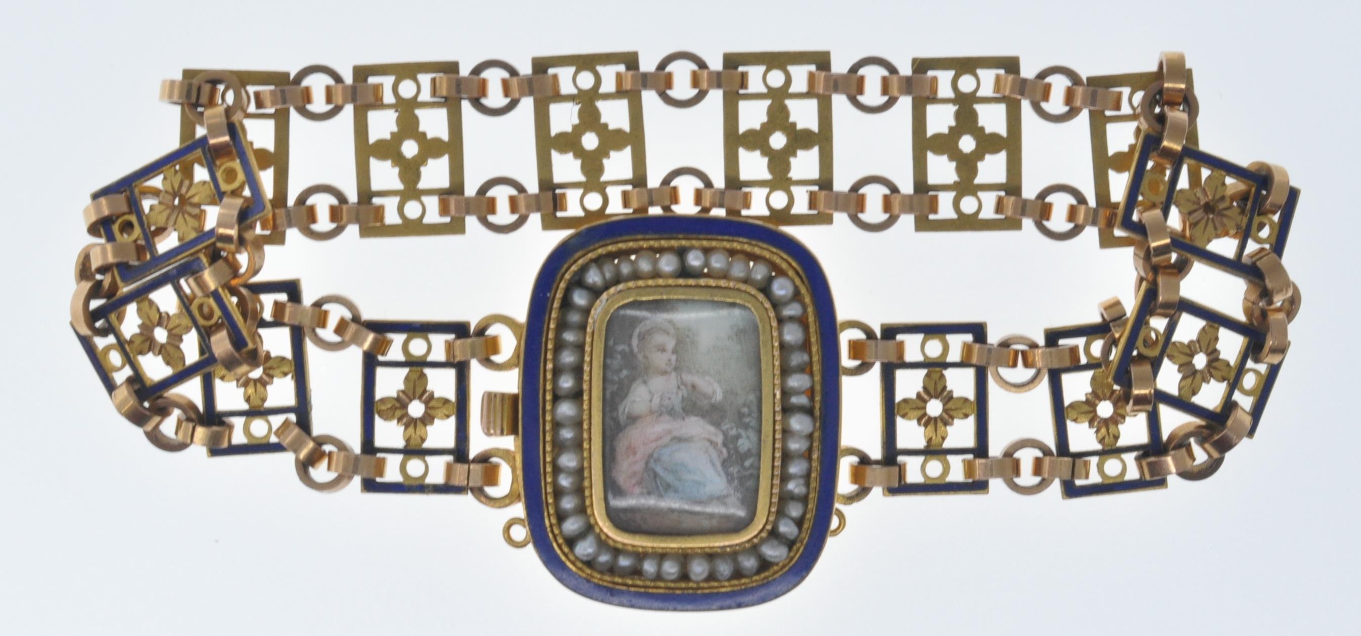 ANTIQUE FRENCH GOLD ENAMEL AND MINIATURE BRACELET - Image 2 of 6