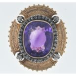 FRENCH ANTIQUE AMETHYST AND DIAMOND BROOCH