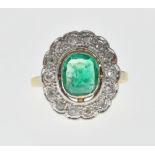 ANTIQUE 18CT GOLD EMERALD AND DIAMOND RING