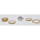 GROUP OF FIVE VARIOUS 9CT GOLD RINGS