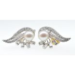 VINTAGE FRENCH WHITE GOLD DIAMOND AND PEARL CLIP ON EARRINGS
