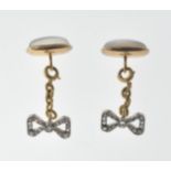 FRENCH 18CT GOLD MOONSTONE AND DIAMOND CUFFLINKS