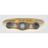 18CT GOLD SAPPHIRE AND DIAMOND FIVE STONE RING