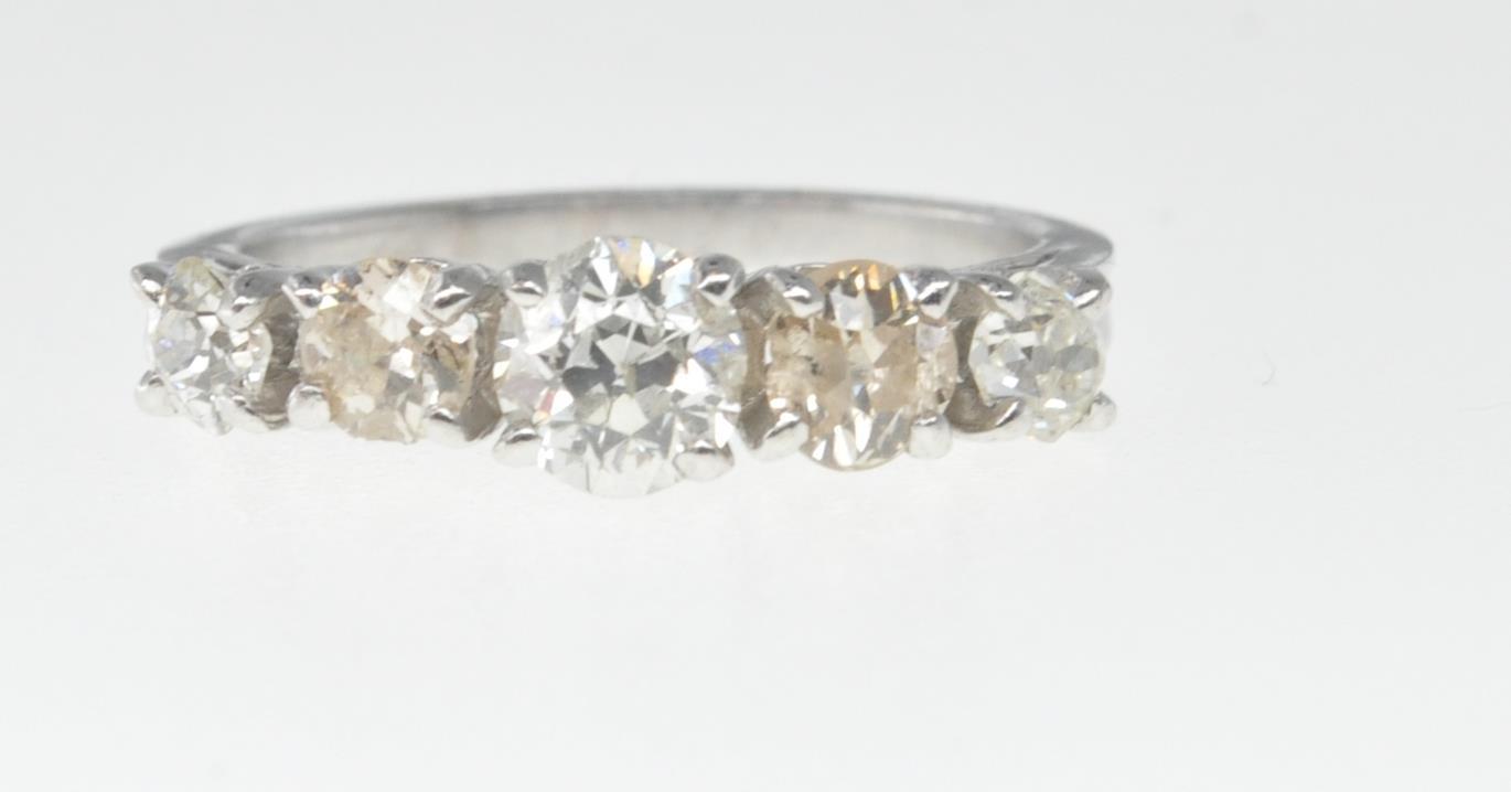 FRENCH WHITE GOLD AND DIAMOND FIVE STONE RING