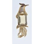 FRENCH 18CT GOLD AND CITRINE BIRD CLIP
