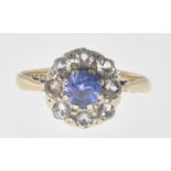 9CT GOLD BLUE AND WHITE STONE CUSTER RING