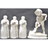 FOUR 20TH CENTURY UNMARKED ROYAL WORCESTER CERAMIC PORCELAIN FIGURINES