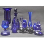 COLLECTION OF 20TH CENTURY BRISTOL BLUE GLASS.
