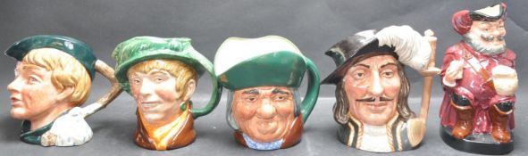 FIVE 20TH CENTURY ROYAL DOULTON CHARACTER TOBY JUGS.