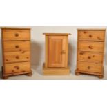 A COUNTRY PINE VICTORIAN STYLE BEDSIDE CHEST AND CUPBOARD
