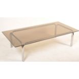 LARGE 20TH CENTURY VINTAGE RETRO METAL TUBULAR FRAME AND SMOKED GLASS COFFEE TABLE