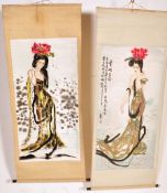 SET OF TWO LARGE VINTAGE DECORATIVE CHINESE SCROLLS