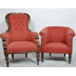 19TH CENTURY VICTORIAN SPOON BACK CHAIR AND TUB CHAIR