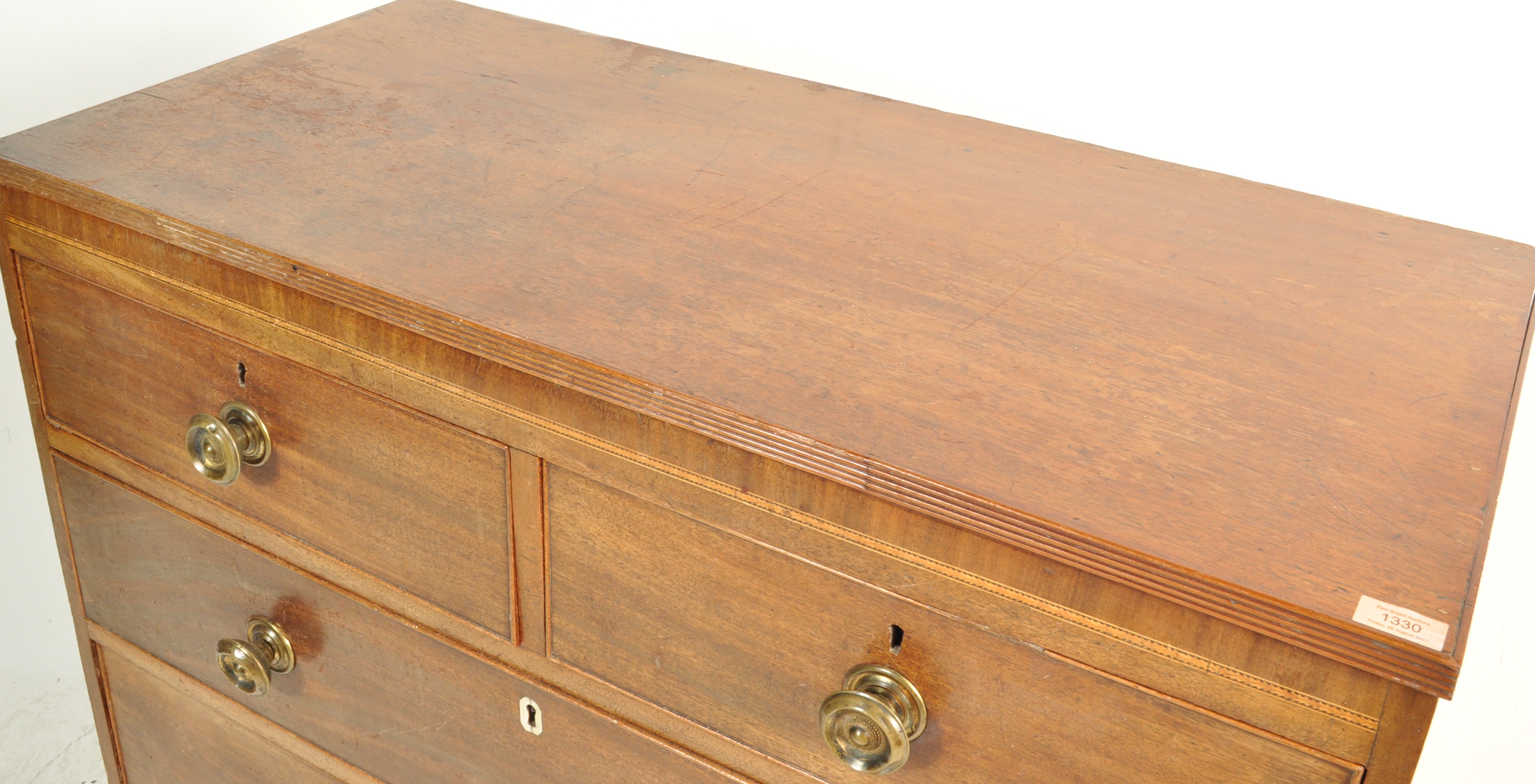 19TH CENTURY GEORGE III MAHOGANY 2 OVER 3 CHEST OF DRAWERS - Image 2 of 6