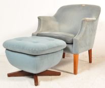 MID CENTURY RETRO ARMCHAIR AND OTTOMAN FOOTSTOOL