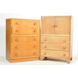 MID CENTURY OAK CHEST OF DRAWERS AND TALLBOY