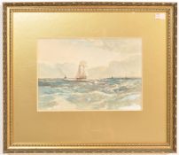 EARLY 20TH CENTURY WATERCLOUR AND PASTEL SEASCAPE PAINTING WITH A SHIP.