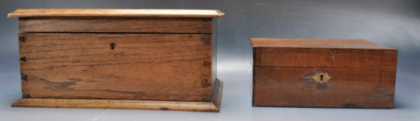 19TH CENTURY VICTORIAN OAK WRITING SLOPE TOGETHER WITH ANOTHER BOX