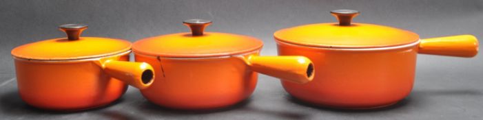 COLLECTION OF THREE CAST METAL LE CREUSET STYLE PANS