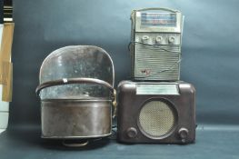 COPPER COAL SCUTTLE AND BAKELITE BUSH RADIO