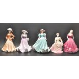 FIVE LATE 20TH CENTURY COALPORT LADIES OF FASHION FIGURES.