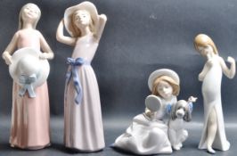 FOUR CERAMIC PORCELAIN GIRL FIGURINES BY LLADRO