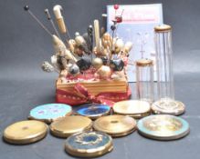 COLLECTION OF LADIES COMPACTS AND HAT PINS