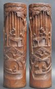TWO LARGE CHINESE ORIENTAL BAMBOO BRUSH POTS