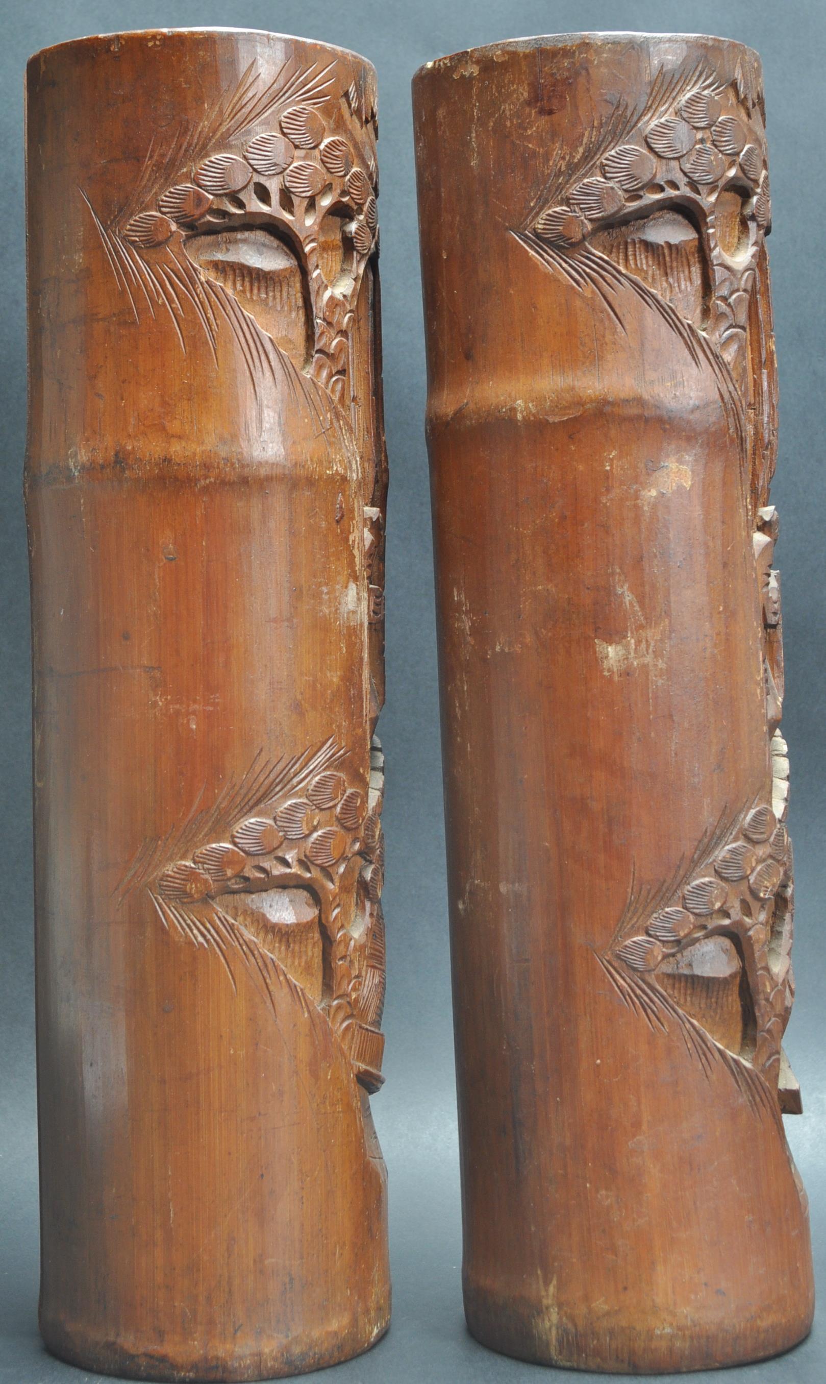 TWO LARGE CHINESE ORIENTAL BAMBOO BRUSH POTS - Image 4 of 7