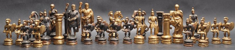 COMPLETE COLLECTION OF BRONZE CHESS PIECES IN ROMAN STYLE