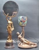 VINTAGE 20TH CENTRY ART NOUVEAU MIRROR AND LAMP