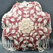 VICTORIAN RED VELVET NEEDLEWORK CUSHION