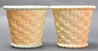 TWO 1910’S ROYAL WORCESTER IVORY BLUSH BASKETS