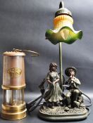 1980’S TIFFANY STYLE DESK LAMP AND WALES MINERS LAMP