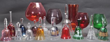 COLLECTION OF 20TH CENTURY STUDIO ART GLASS BELLS AND VASES.