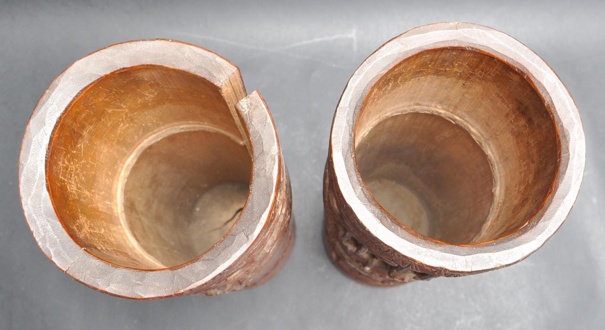 TWO LARGE CHINESE ORIENTAL BAMBOO BRUSH POTS - Image 6 of 7