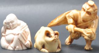 THREE MID CENTURY CHINESE ORIENTAL NETSUKE FIGURINES