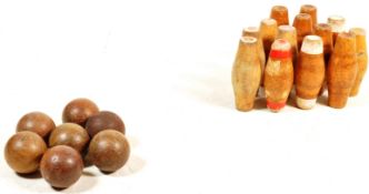 1920’S WOODEN SKITTLE PIN AND BOWLS