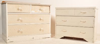 AN EDWARDIAN PAINTED PINE 2 OVER 2 CHEST OF DRAWERS WITH ANOTHER