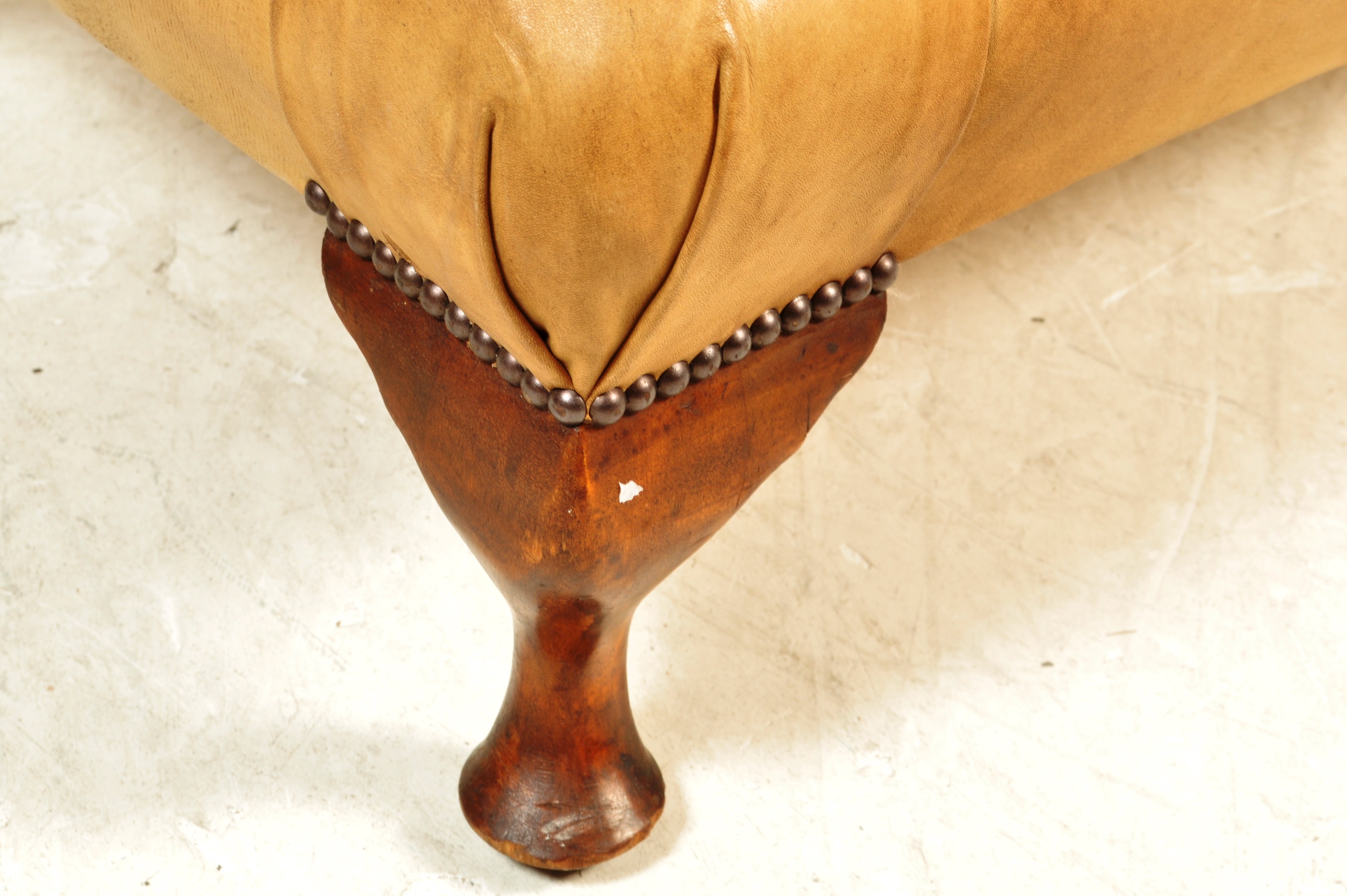 CIRCA 1930’S BUTTON TOP CREAM LEATHER STOOL - Image 3 of 3