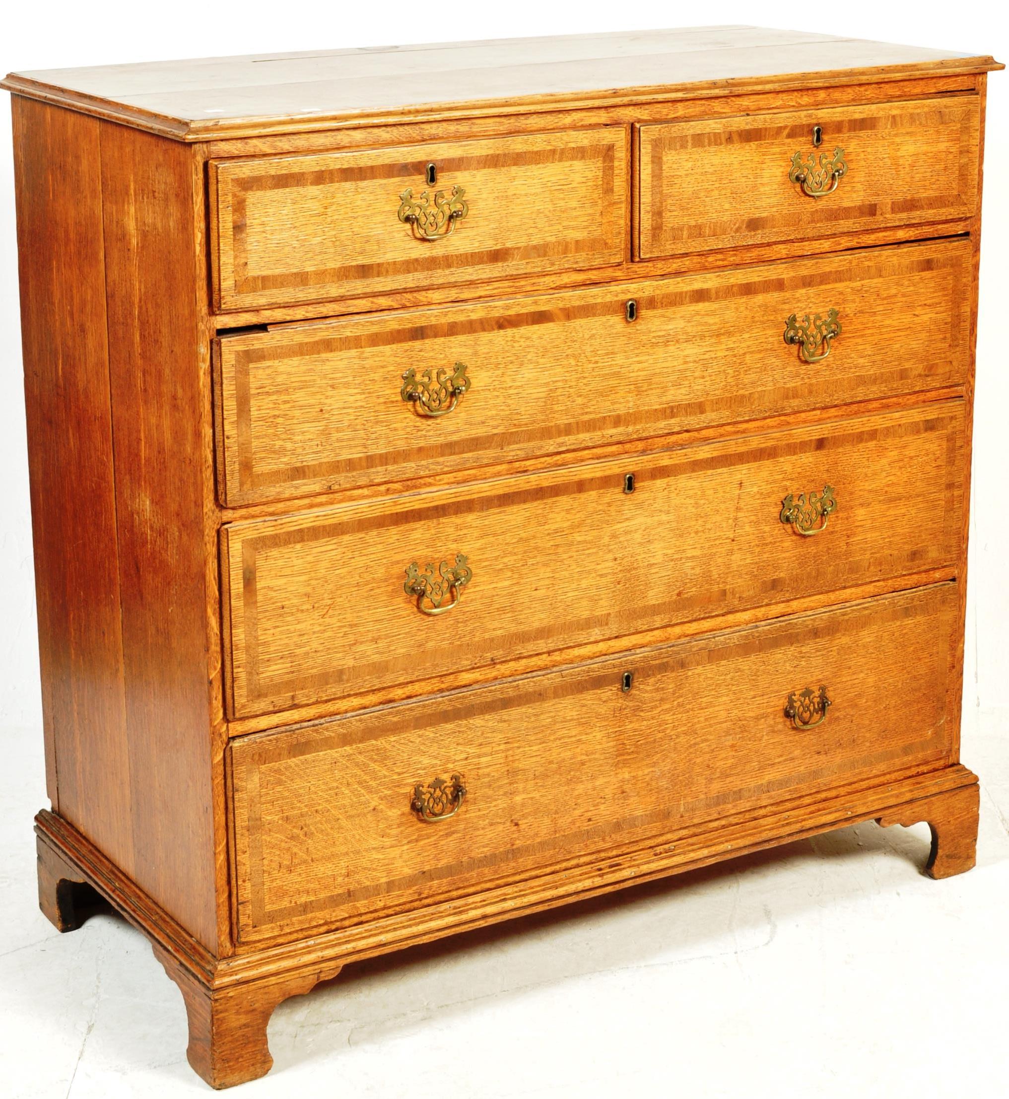 19TH CENTURY GEORGE IV OAK AND MAHOGANY BANDED CHEST OF DRAWERS - Image 2 of 7