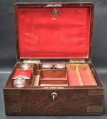 19TH CENTURY VICTORIAN ROSEWOOD AND BRASS TRAVELING VANITY BOX