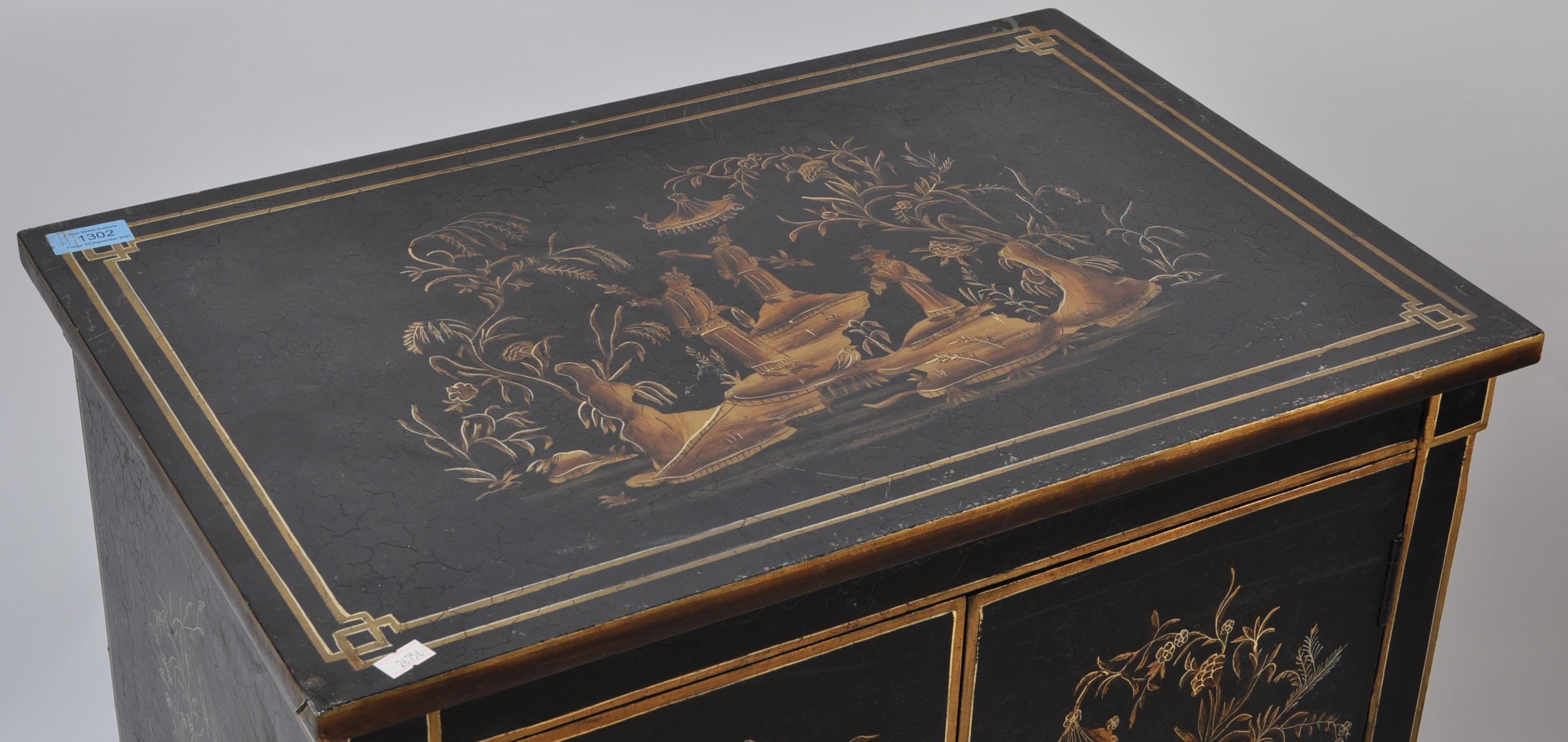 CHINESE ORIENTAL BLACK LACQUER CABINET - Image 3 of 5