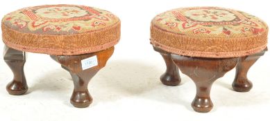 TWO 1930’S TAPESTRY QUEEN ANNE REVIVAL STOOLS / FOOT STOOLS