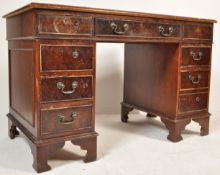 LATE 20TH CENTURY VICTORIAN REPRODUCTION MAHOGANY PEDESTAL DESK WITH LEATHER SKIVER.